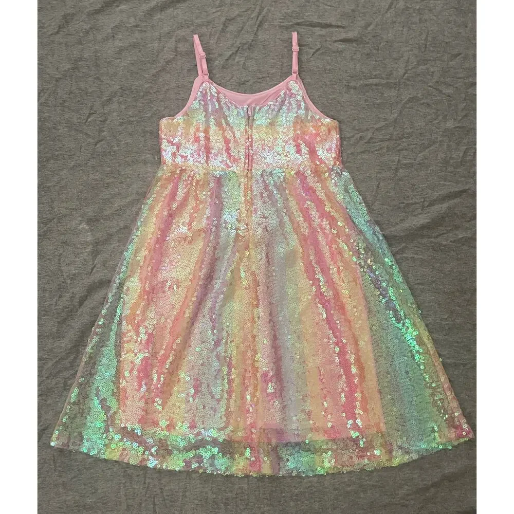 New Zunie Girls Size 12 Pink Purple Yellow Sequin Sleeveless Dress